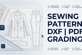 create production ready sewing pattern with precise dxf pdf grading for apparel