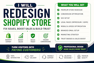 redesign uk,  germany shopify store, fix website issues, impressum, gdpr