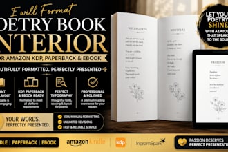 format poetry book interior for amazon KDP, paperback, and ebook layout design