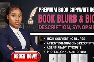write book blurb, book description, synopsis and author biography or bio for you