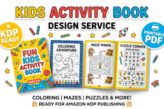 design kids activity book interior for amazon KDP publishing
