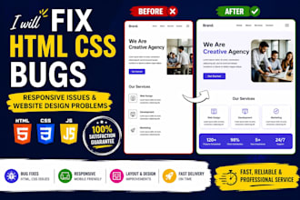 fix HTML CSS bugs, responsive issue and website design problems