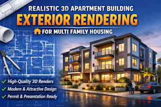 design 3d apartment building exterior rendering for multi family housing