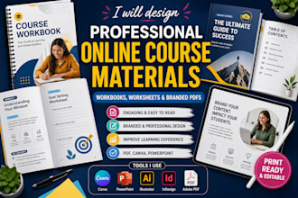 design professional online course materials, workbook and branded pdfs