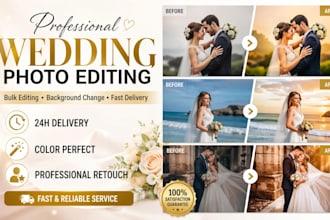 do wedding photo editing, bulk image editing, change background withing 24 hours