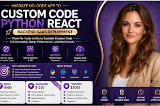 migrate no code app to custom code python react backend saas deployment