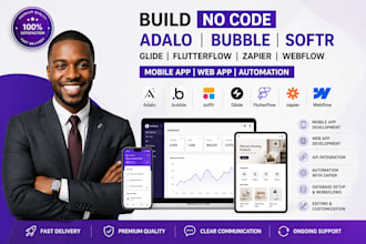 build no code adalo bubble softr glide flutterflow zapier webflow mobile app