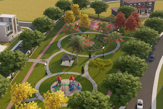 revamp 3d public park, botanical garden layout, playground design, site makeover