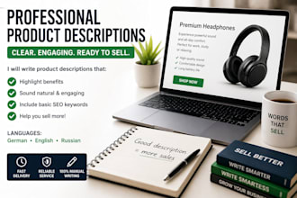 write product descriptions in german english and russian