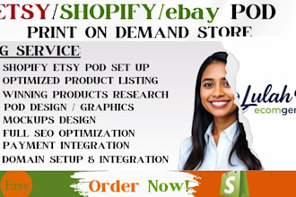 setup shopify etsy automation ebay shop printify printful seo pod store design