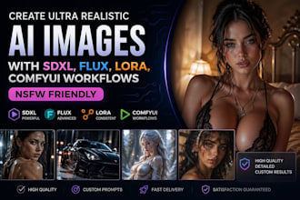 create ultra realistic ai images with sdxl, flux, lora, comfyui workflows, nsfw
