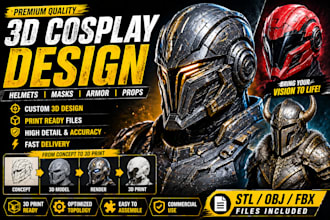 do 3d cosplay creation, 3d cosplay armor 3d cosplay prop mask print and printing