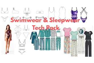 create swimwear tech pack, sleepwear tech pack and clothing tech pack