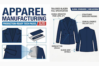 create a professional clothing tech pack for apparel manufacturing