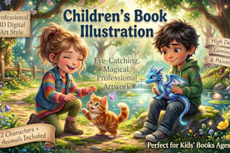 design 3d children book illustration and whimsical kids story book illustration