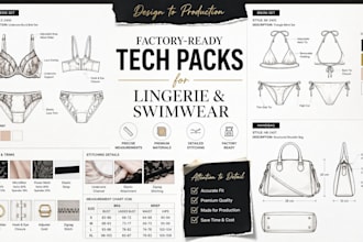 design 3d cad flat lingerie sleepwear and swimwear with factory ready tech packs