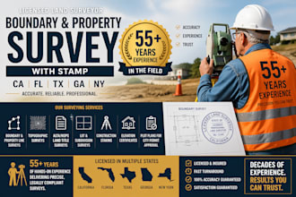 ca, fl, tx, ga, ny licensed land surveyor boundary property survey with stamp