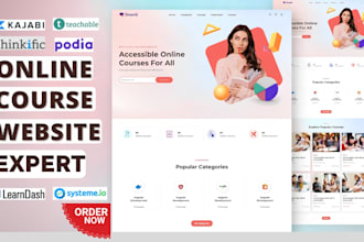 setup and upload course on thinkific, podia, kajabi, learnworld, teachable