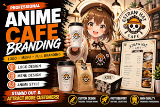 design anime cafe branding logo menu and restaurant branding