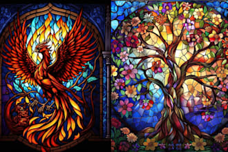design stain glass art mordern logo fantasy art mosaic character illustration