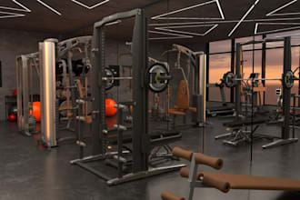 design a realistic 3d home gym and fitness room interior