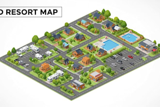 illustrate 2d to 3d vector map, rv park map, campground resort map, property map