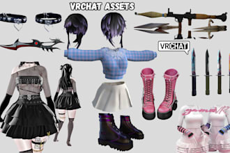 create custom vrchat assets vrchat outfits weapon items accesories props, vrc