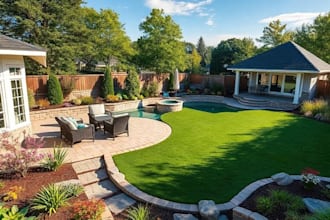 do landscape design with front yard, backyard design, pool, deck, garden design