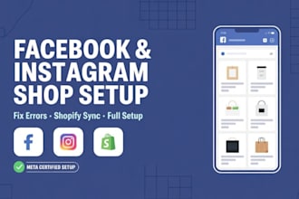 setup facebook shop, instagram shop, fix social media shops, sync shopify