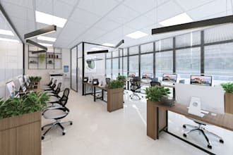 redesign office interior,commercial space,coworking layout,home workspace render
