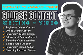 design elearning course content, educational course ebook, videos, ppt slides