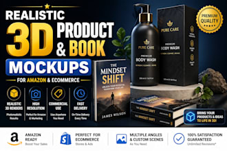 create realistic 3d product and book mockups for amazon