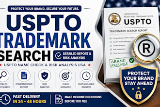 provide trademark search report, uspto name check and risk analysis USA