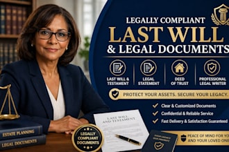 draft legal compliant, last will and testament, legal statement, deed of trust,