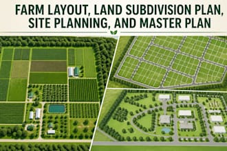 design farm layout, land subdivision plan, site planning, and master plan