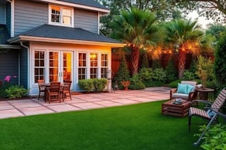 design front yard, backyard, garden, patio and swimming pool