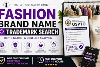 check fashion brand name trademark, uspto search and conflict analysis