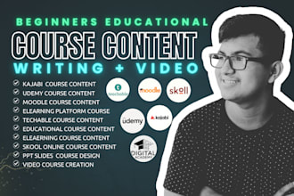 do educational training course content ebook, elearning kid course, video, slide
