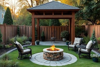 design backyard frontyard garden landscape patio pool gazebo firepit and fence