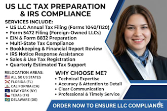 assist with US llc tax preparation and irs compliance