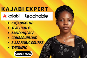 kajabi expert, do kajabi setup, course upload, teachable landing page, thinkific