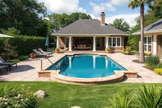 design landscape, backyard, garden, patio, pool, front yard