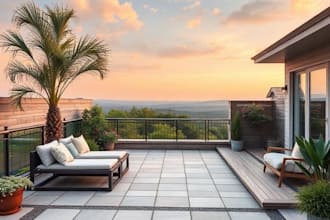 design landscape, terrace, backyard, pool, and patio