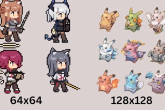 high quality 8 bit 16 bit pixel art character, animations sprite sheets game art