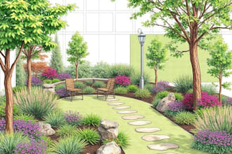 design garden plans and renderings, with planting and hardscape details