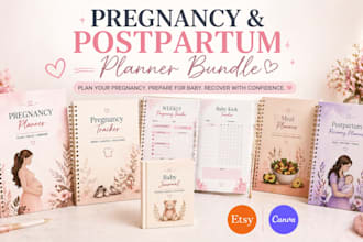 design pregnancy planner, tracker, meal plan and postpartum mom bundle