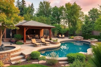 design landscape, backyard, garden, patio, pool, front yard