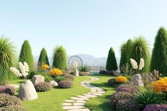 create garden or landscape 3d rendering