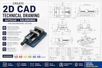 create 2d cad technical drawing autocad solidworks for engineering design