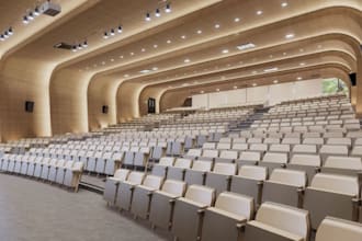 modernize 3d auditorium hall, indoor layout,theater room, conference event setup